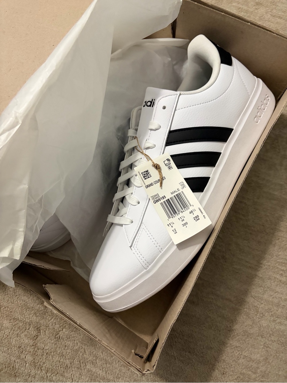 Adidas Grand Court 2.0 White with Black Three-Stripes